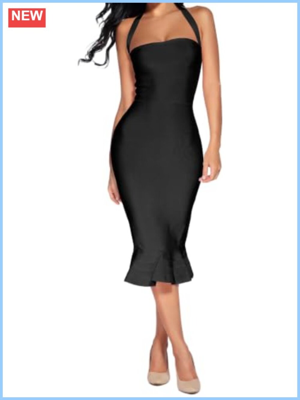 Bandage Bodycon Halter Fishtail Mermaid Dress Sleeveless Zipper Back